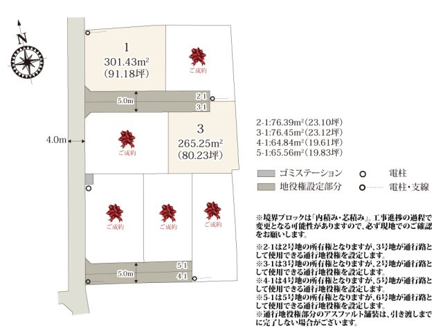 【区画図】 | 【西五十子第2期　区画図】
敷地が75坪以上と建物とお庭の広さが取れます。
県道86号の近くのため、本庄市街地や本庄駅に出やすく便利です。