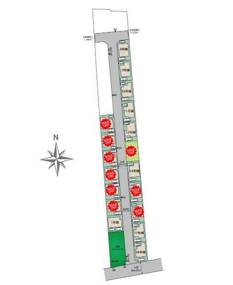 仲介手数料無料　東村山市青葉町1丁目　新築戸建　全18棟の区画図