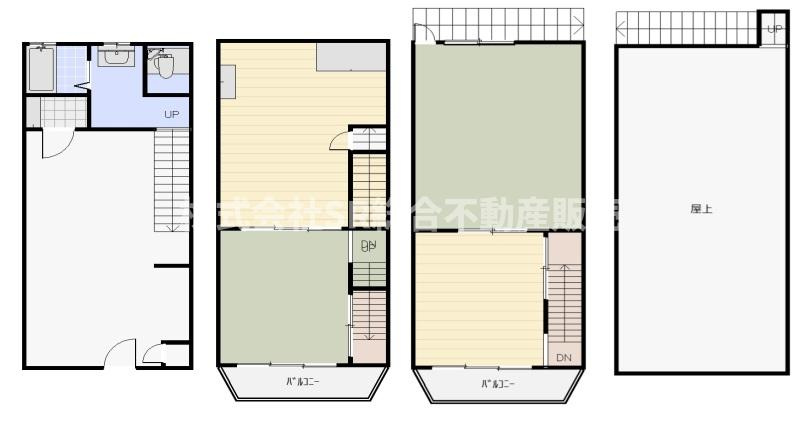 太平寺２丁目中古テラスハウスの間取り|２面バルコニーで陽当たり良好♪地震時にも安心の鉄骨造！