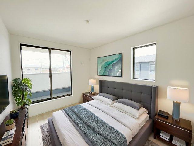 新築戸建・建売　大田原市浅香第8　Cradle Garden　全3棟の居間・リビング|画像はAI加工による演出で、実際の家具は付きません。