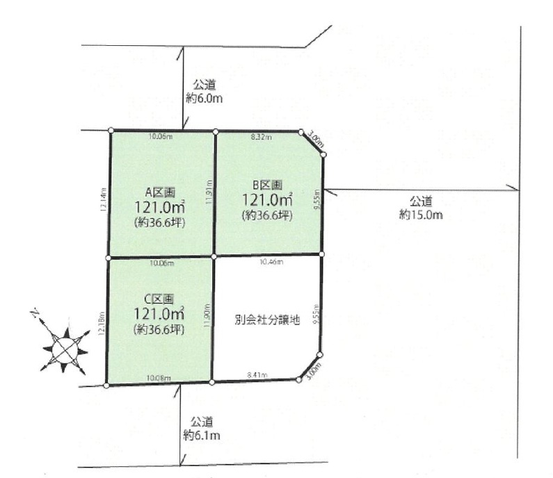 福生市南田園３丁目　土地全3区画の区画図