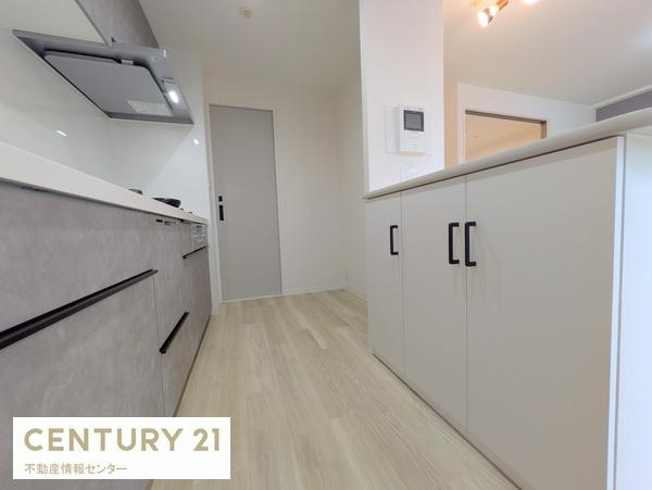 【キッチン】 | リバーガーデンみなと通り | 食器用洗浄機付きシステムキッチン新調！
便利なカウンター付きの収納棚が設置されています！
