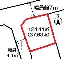 高崎市上豊岡町売地の土地図|前面道路約7ｍの整形地です。