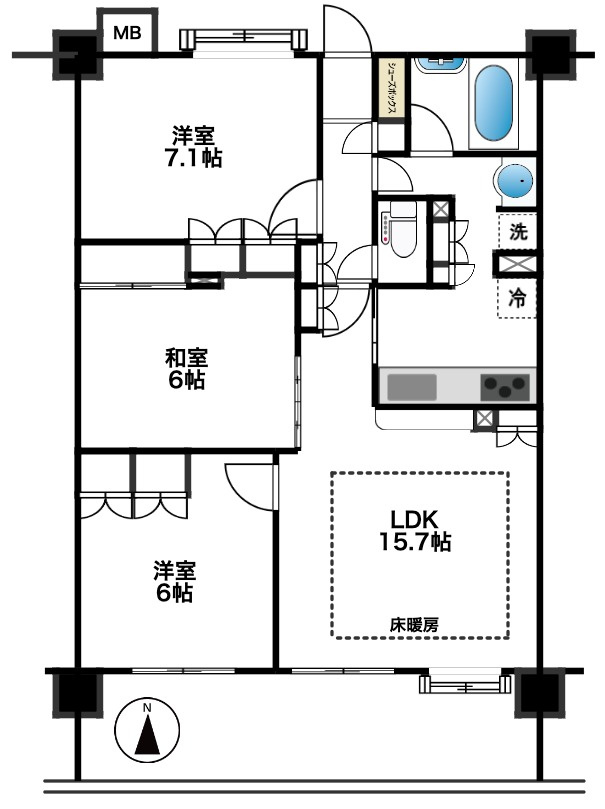 カインドステージ湘南辻堂の間取り|全室6帖以上！ゆとりある3LDKファミリータイプ
