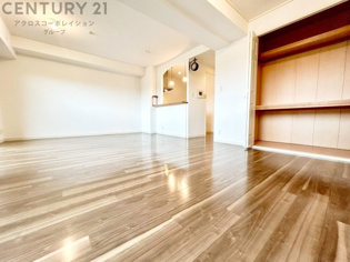 目の前が公園の開放的なLDK。オシャレ&機能性の高い室内設備。陽当たりです。