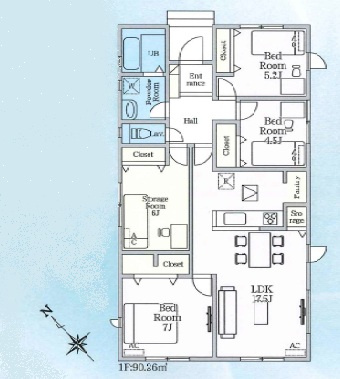 西尾一色町千間24-1期　新築分譲住宅　全3棟　2号棟の間取り