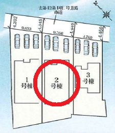 西尾一色町千間24-1期　新築分譲住宅　全3棟　2号棟の区画図
