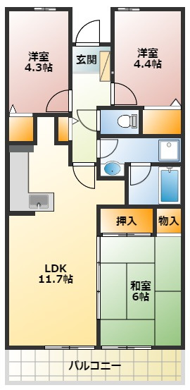 【間取り】 | ヒルズ南戸塚～仲介手数料無料～ | ファミリーにぴったりの3LDKの間取りです！