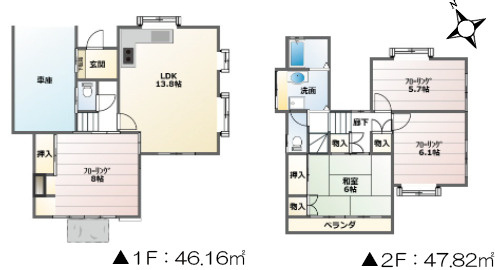 『吹上駅』南口11分の中古戸建。南西接道で陽当たり良好の間取り