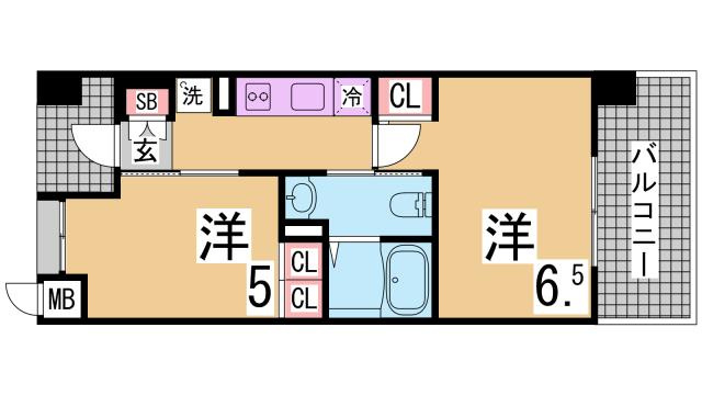 神戸市兵庫区西宮内町の賃貸マンションの間取り