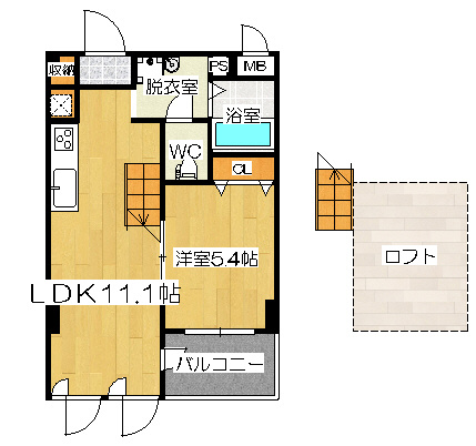 エグゼK&KⅢの間取り|1LDK　ロフト付き