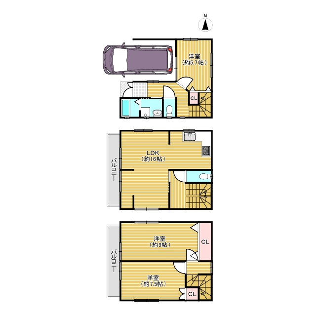 【価格改定】長岡京市東神足1丁目の間取り|西向き3階建てのお家です♪
