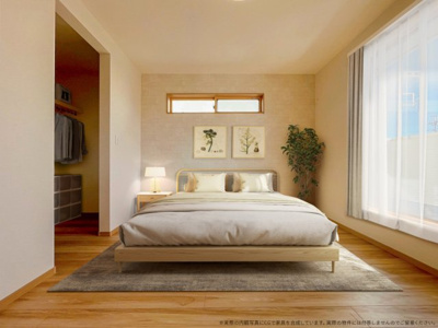 【寝室】 | 【主寝室　CG家具設置イメージ】
※画像に含まれる家具家電はCGで作成したイメージです。実際の物件には付帯しません。