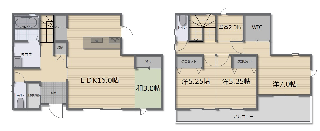 福井町　新築戸建　Ｃ号地（全5区画）　の間取り|3LDK+WIC⁺書斎