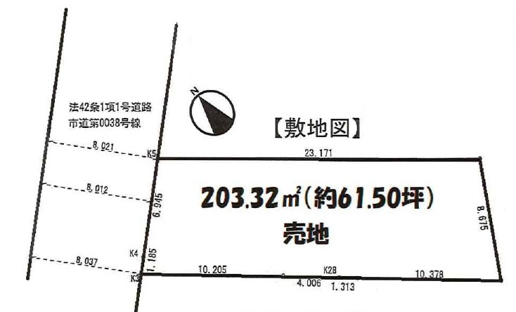 敷地面積61坪　売地　川越市今泉の土地図|区画図　広々ゆとりの約61坪！上下水引込済・境界ブロック積済み！造成不要だから、初期費用も抑えやすい！建築条件なし！
