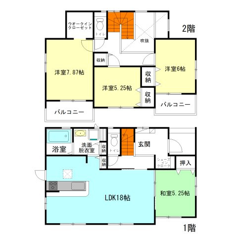 【間取り】 | ブルーミングガーデン前橋市後家町3棟ー② | 玄関上部は開放的な吹き抜け仕様！
リネン収納やパントリー付きで各所に収納充実です！