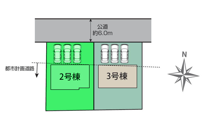 【区画図】 | ブルーミングガーデン前橋市後家町3棟ー② | 新前橋駅まで2Km！
カースペースは並列3台駐車可能！