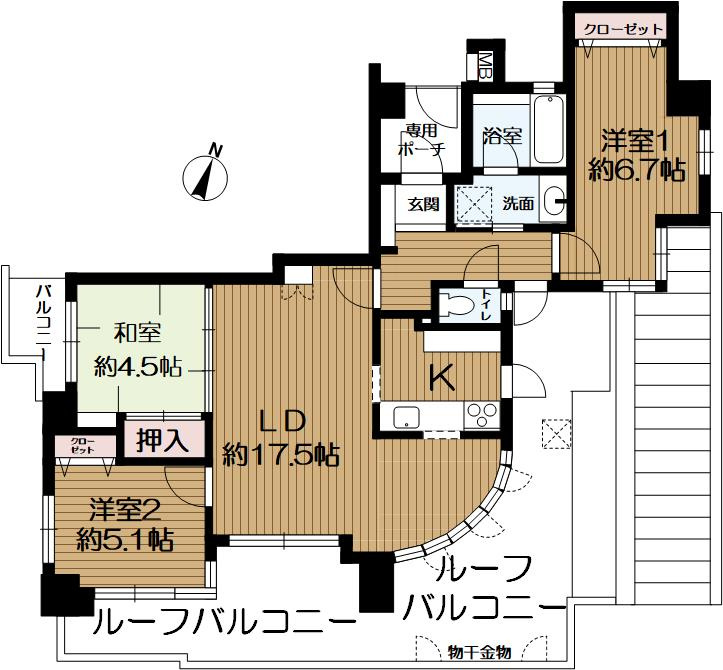 セレッソコート甲南山手の間取り|ルーフバルコニーが魅力的、３LDKの物件です♪