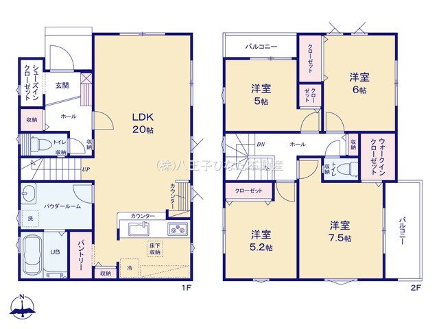 『八王子市新築戸建て』八王子市長沼町1202-88【仲介手数料無料】　６期の間取り|～仲介手数料無料☆八王子ひなた不動産～八王子市長沼町　新築戸建て