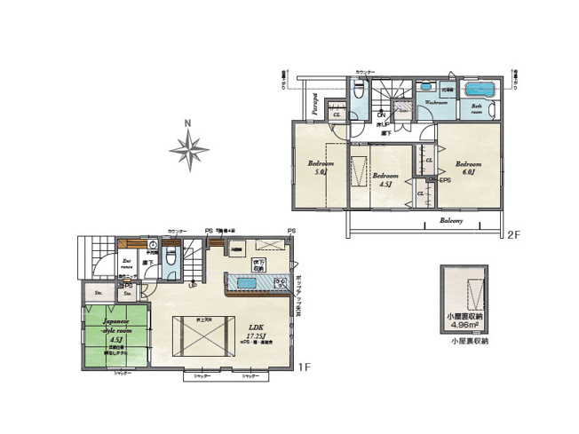 【間取り】 | 東久留米市前沢3丁目　新築一戸建住宅　全42棟　(保谷店) | 36号棟/広々LDKでご家族仲良く暮らせる住まい。隣接する和洋室は、お子様を見守れる続き間のキッズスペースとして、三枚戸で仕切り客間としてなど必要に応じて使い分けが可能。小屋裏収納も用意されています。