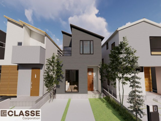 【外観パース】 | 城陽市富野南清水　売土地　建築条件付き | 参考プランになりますので、お客様のお好みの外観を一緒に作らせていただきます。外壁には、メンテナンスが楽な光セラを採用しており、汚れがつきにくく、色あせもしにくいのでおススメです！