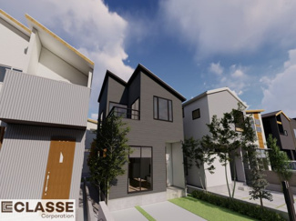 【完成予想図】 | 城陽市富野南清水　売土地　建築条件付き | アトリエスタイルハウス仕様の窓はペアガラス、サッシはアルミ×樹脂複合のハイブリットサッシを採用。ガラスの間には断熱性の高いアルゴンガスを充填しておりますので、より断熱性能が高まる仕様になっております