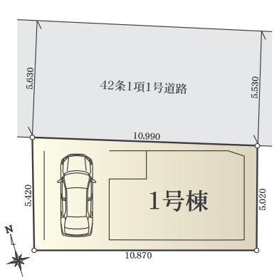 藤沢市藤沢1丁目　新築戸建　全1棟1号棟の区画図