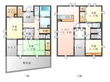 岡山市中区国富の一戸建ての間取り