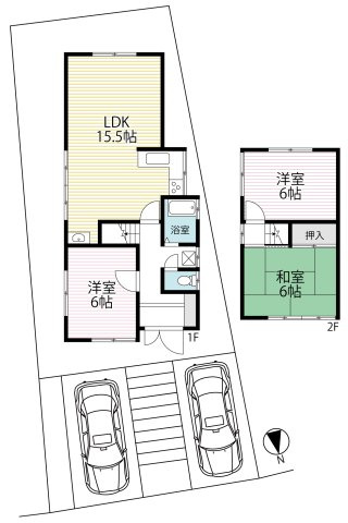◆スーパー、ドラッグストアが徒歩７分以内◆全居室６帖以上の３ＬＤＫ◆亀岡市西つつじケ丘大山台１丁目の間取り