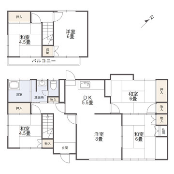小江原二丁目戸建の間取り|大家族にも対応可能な6DKの間取り