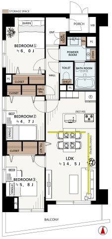 藤和シティーホーミムズ明大前弐番館の間取り|3LDK