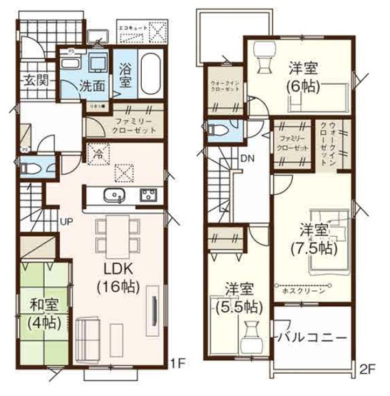 【間取り】 | 【新築分譲住宅】河北町　谷地字田中　全4棟 | (3号棟)、価格1930万円、4LDK、土地面積205.74m2、建物面積107.44m2