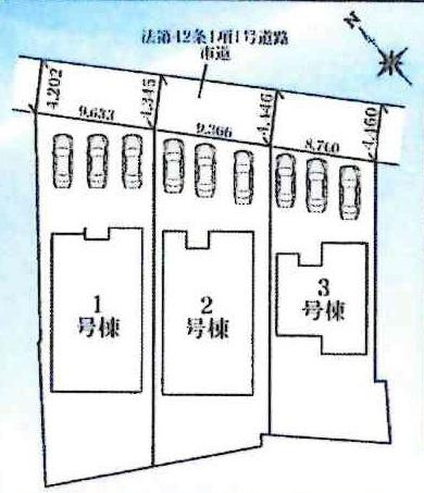 西尾一色町千間24-1期　全3棟・2号棟の区画図|2号棟です。