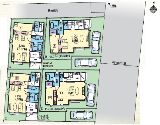 平塚市龍城ケ丘26番　新築戸建　全4棟A号棟の区画図