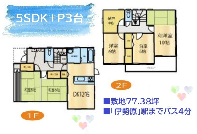 【間取り】 | ゆとりある５SDKの間取りで、カースペースには３台駐車可能！
諸条件相談可能ですので、お気軽にお問い合わせくださいね◎