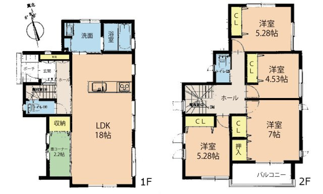 広島市安芸区中野6丁目　新築一戸建て(全6棟)の間取り