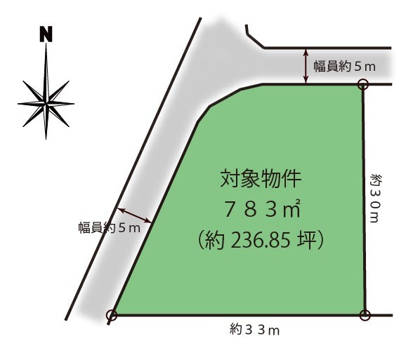 浅間ハイランドパークセキュリティゲートから一直線の角地の土地図