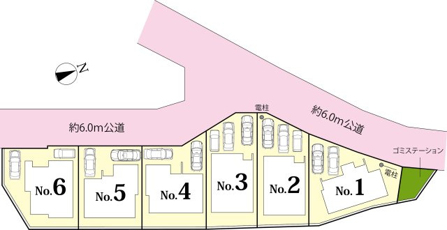 広島市安芸区中野6丁目　新築一戸建て(全6棟)の区画図