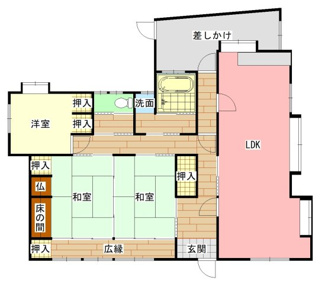 【間取り】 | 宇部市東岐波 中古住宅／平屋 | 家族の動線が込み合わないように、普段の動きがよりスムーズに出来るよう考慮しています。