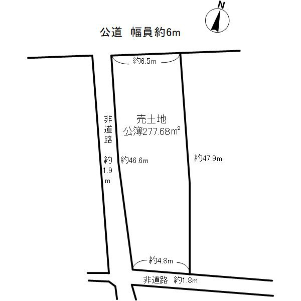 樫原下ノ町土地の土地図|公簿277.68㎡の土地です
