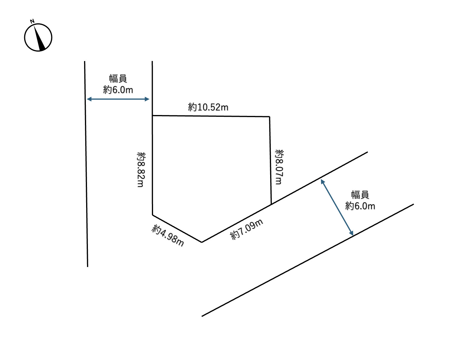 熊谷市肥塚の土地図|解体更地渡し
南西角地につき日当たり良好