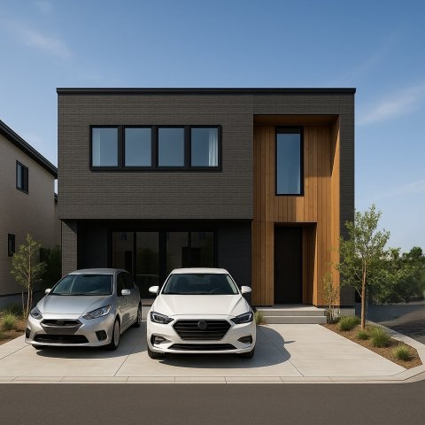 【建築条件付き土地】サン・タウン楠葉丘の外観パース|B号地（109.56㎡）
【南向き角地】
道路との接道も広く、プランが立てやすいバランスの良い敷地。
角地で陽当り良好