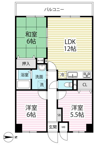 京阪「丹波橋」駅徒歩１6分◆東高瀬川を望むリフォーム済み３ＬＤＫ住戸◆丹波橋日光ハイツの間取り|間取り