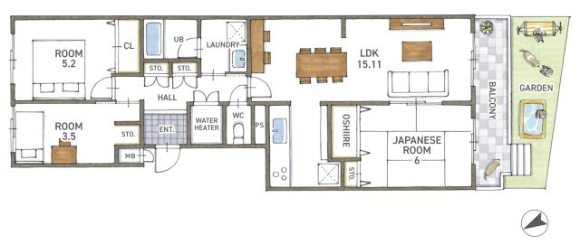 椿ハイツ瀬田川　天然木フルリノベーションの間取り|ペット飼育可能♪1階部分のお部屋♪
専用庭もついております♪