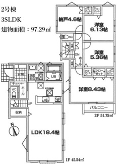【間取り】 | 【仲介手数料無料！！】川崎市麻生区多摩美1丁目　新築戸建て（全4棟）4号棟　4780万円 | 2号棟