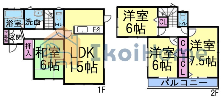 神戸市西区玉津町町今津　中古戸建の間取り|全居室6帖以上のゆったりとした間取りです。全居室南向きで陽当り良好です♪