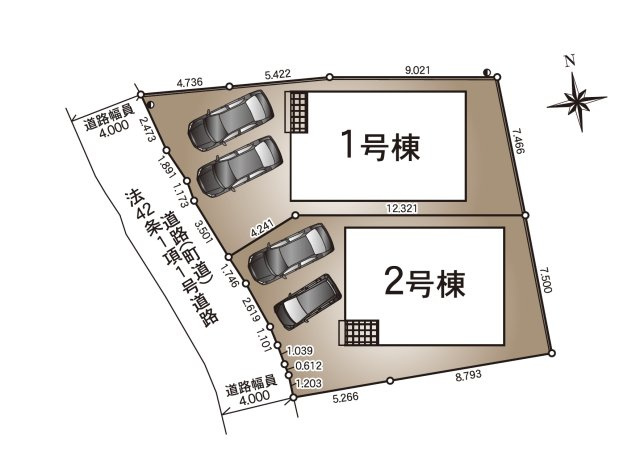 東諸県郡国富町本庄第3-2棟（1号棟）の区画図|配置図（1号棟）