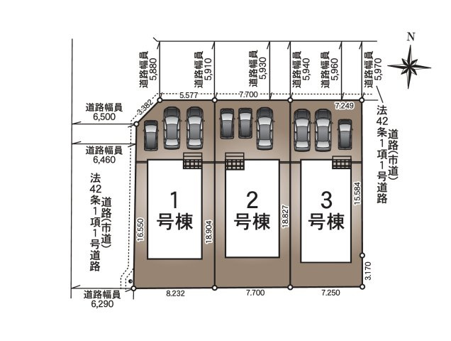 宮崎市祇園第2-3棟（3号棟）の区画図|配置図（3号棟）