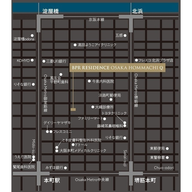 BPRレジデンス大阪本町Qの地図