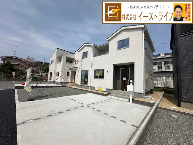 【新築戸建】　いわき市仁井田町寺前第1　最終1棟！の外観|2号棟の外観写真です。完成いたしました！いつでもご案内いたします！お気軽にお問い合わせください。（担当：梶田）